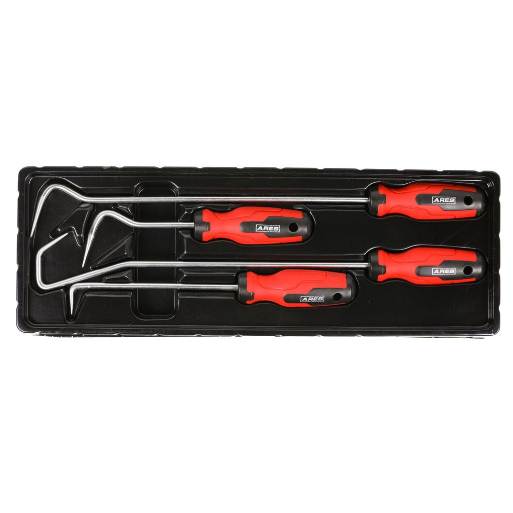 ARES 10039 - 4-Piece Hose and Seal Removal Set - Includes 90 Degree Seal Pick and Single and Double Offset Hose Removers - Chrome-Plated Steel Shafts - Easily Remove Hoses, Clips, Clamps, and More