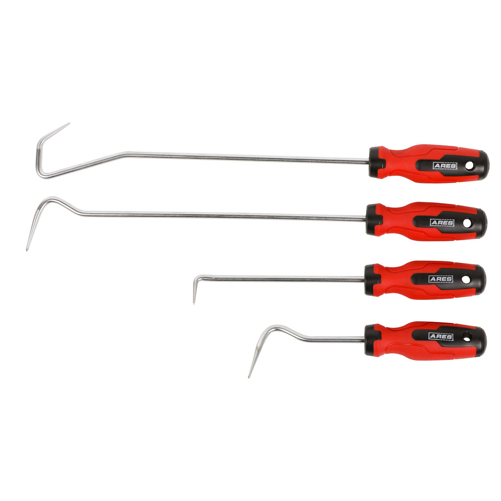 ARES 10039 - 4-Piece Hose and Seal Removal Set - Includes 90 Degree Seal Pick and Single and Double Offset Hose Removers - Chrome-Plated Steel Shafts - Easily Remove Hoses, Clips, Clamps, and More