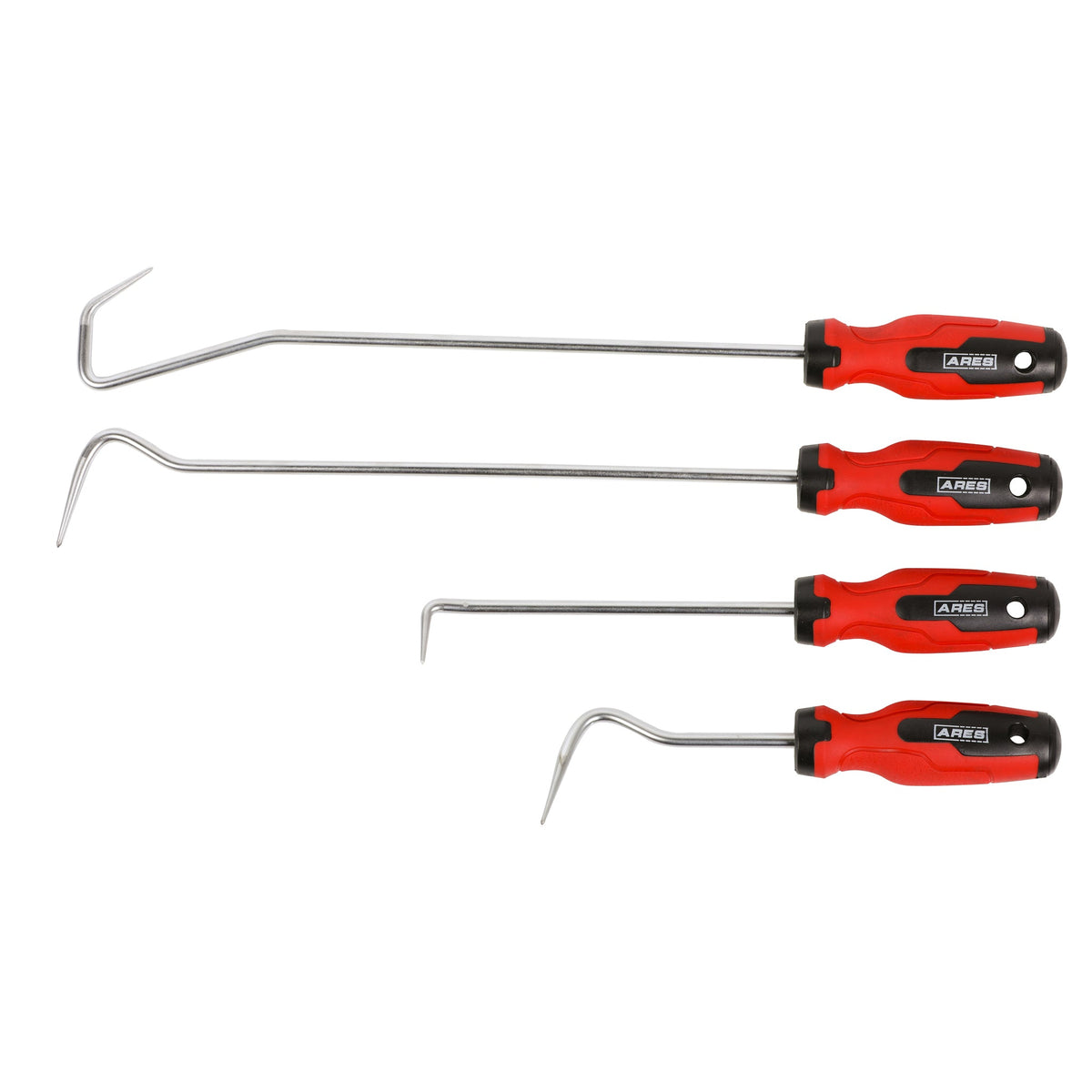 ARES 10039 - 4-Piece Hose and Seal Removal Set - Includes 90 Degree Seal Pick and Single and Double Offset Hose Removers - Chrome-Plated Steel Shafts - Easily Remove Hoses, Clips, Clamps, and More