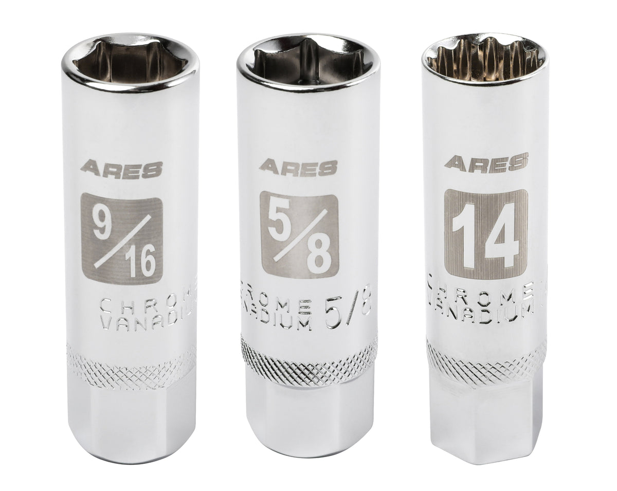 ARES 11015 - 3-Piece Magnetic Spark Plug Socket Set