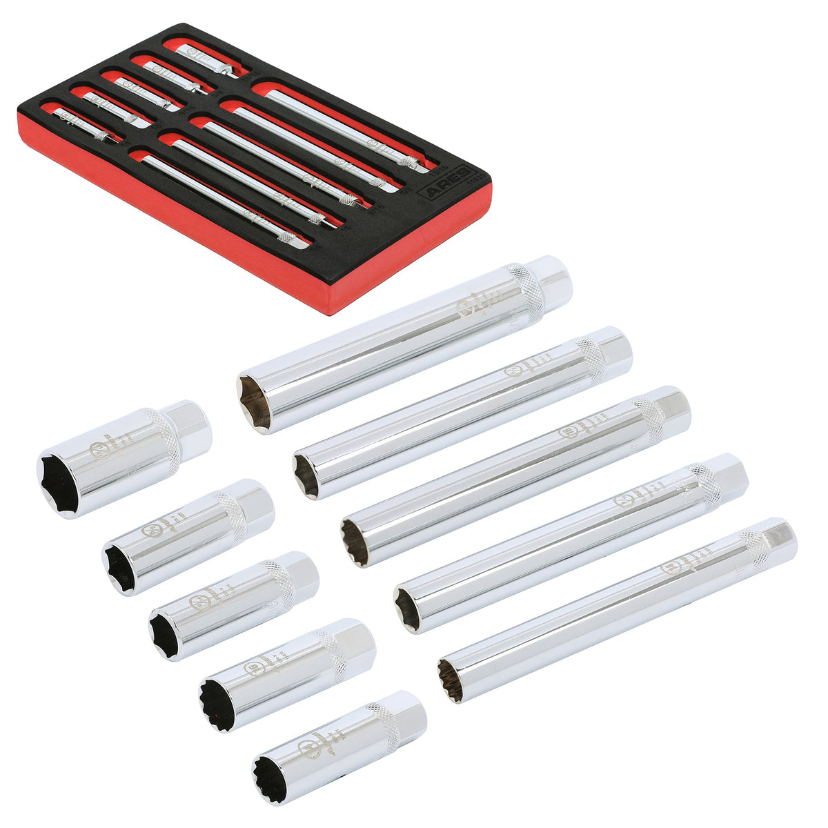 ARES 11033 - 10-Piece Extra Deep and Standard Length Magnetic Spark Plug Socket Set