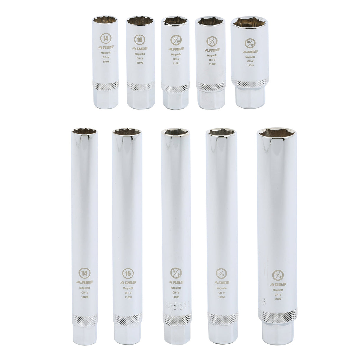 ARES 11033 - 10-Piece Extra Deep and Standard Length Magnetic Spark Plug Socket Set
