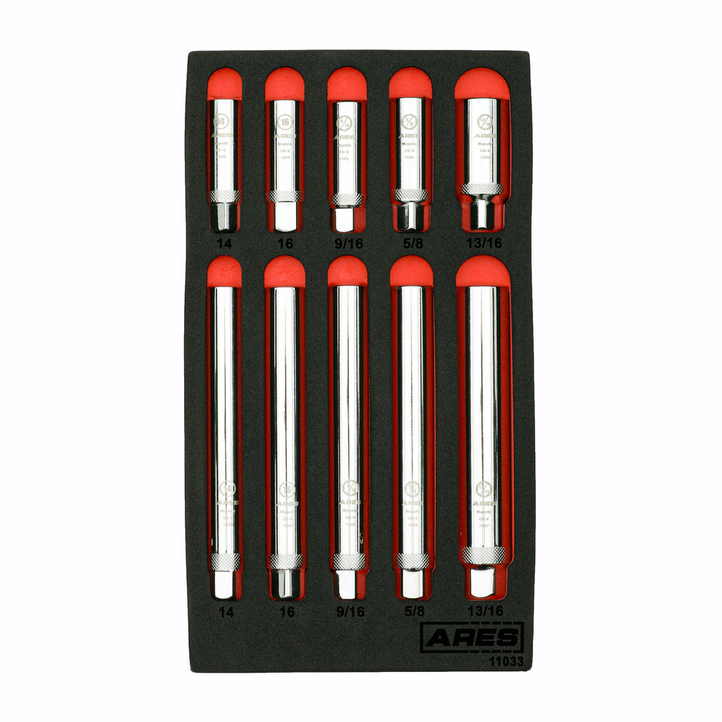 ARES 11033 - 10-Piece Extra Deep and Standard Length Magnetic Spark Plug Socket Set
