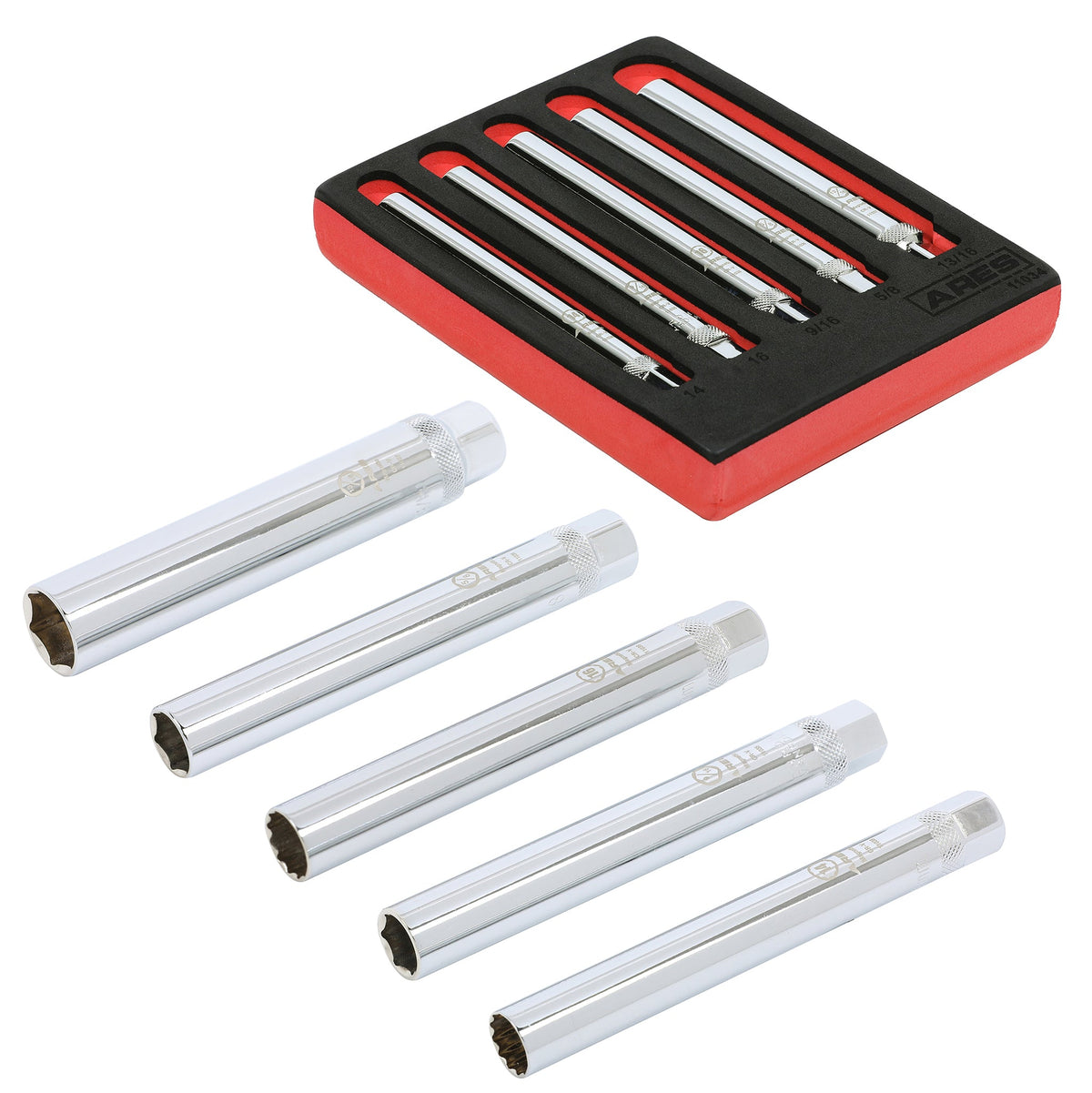 ARES 11034 - 5-Piece Extra Deep Magnetic Spark Plug Socket Set