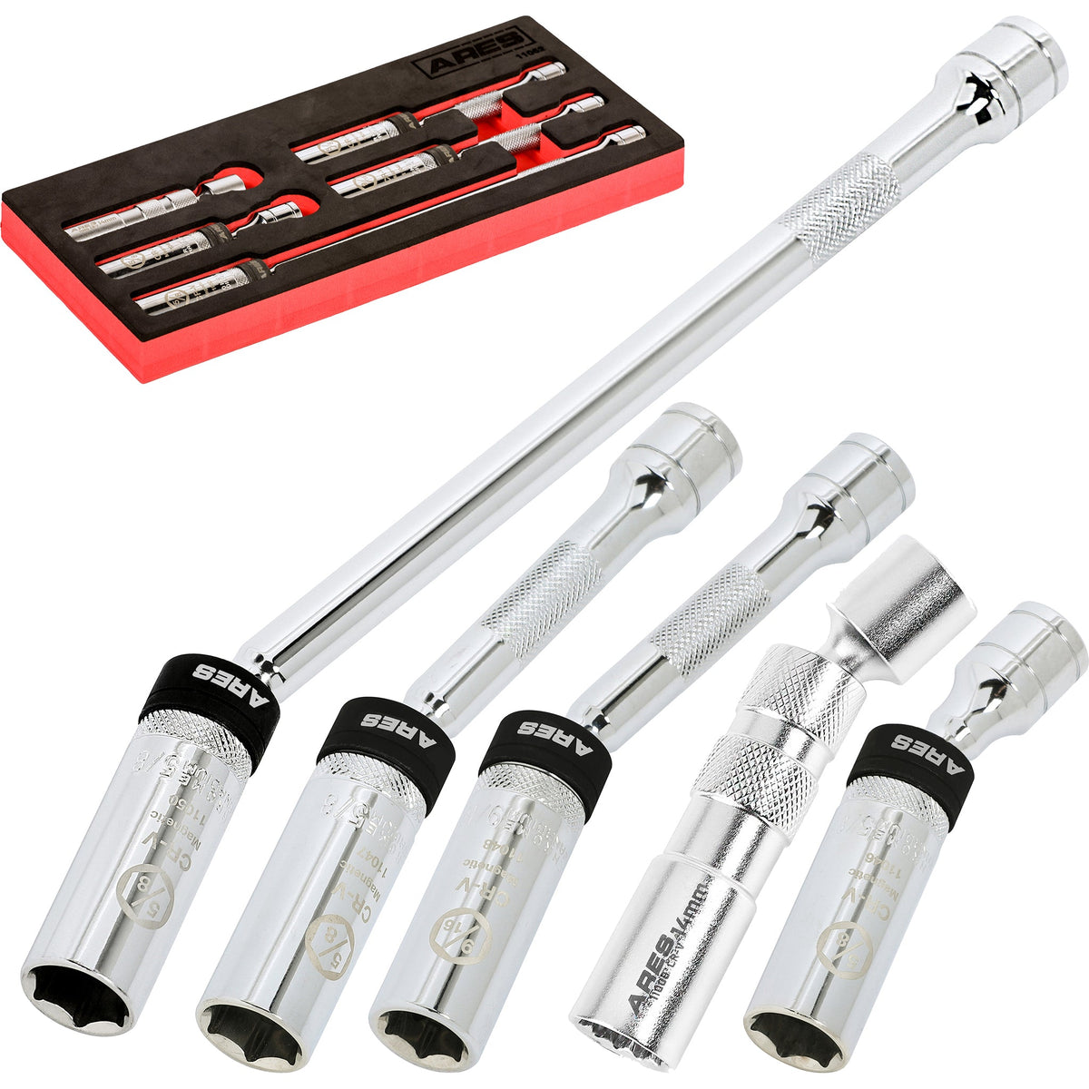 ARES 11052 - 5-Piece Magnetic Swivel Spark Plug Socket Set