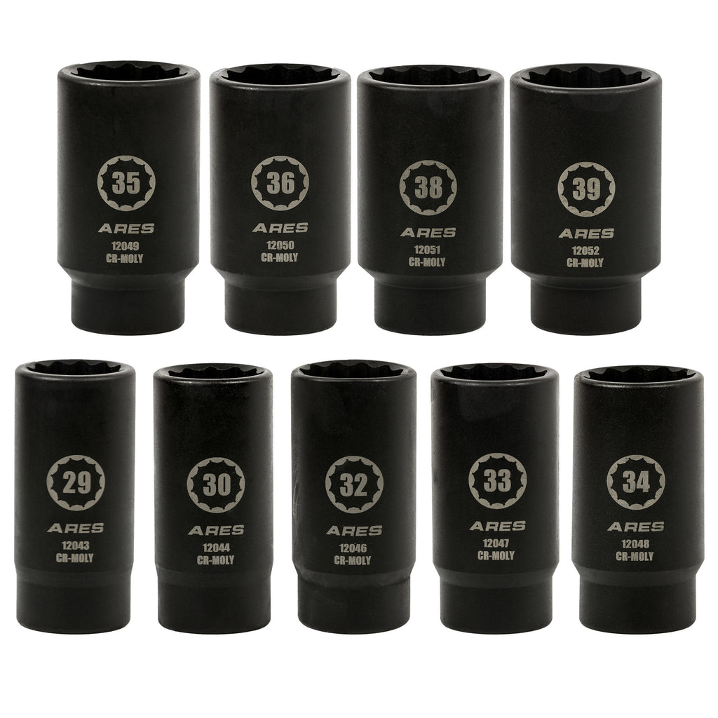 ARES 12066 - 9-Piece Axle Nut Socket Set (12 Point)