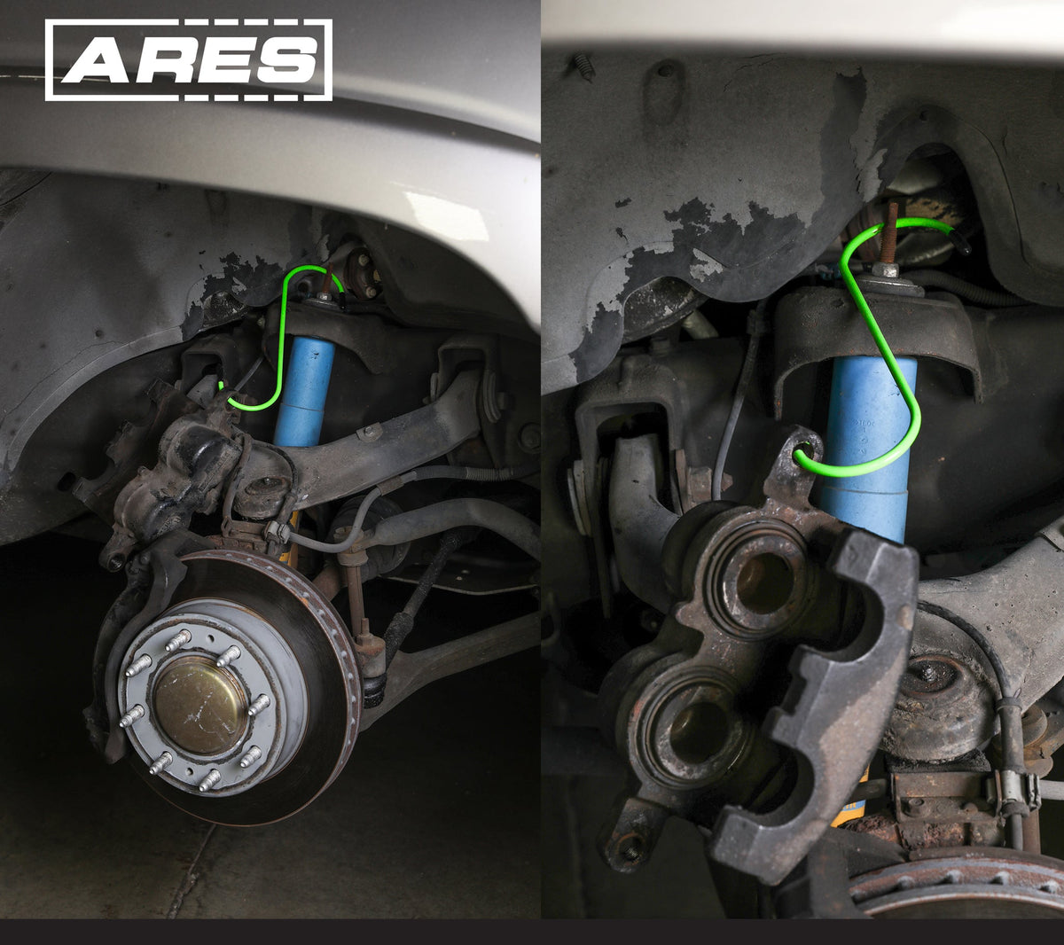 ARES 18060 - 4-Piece Green Brake Caliper Hanger Set