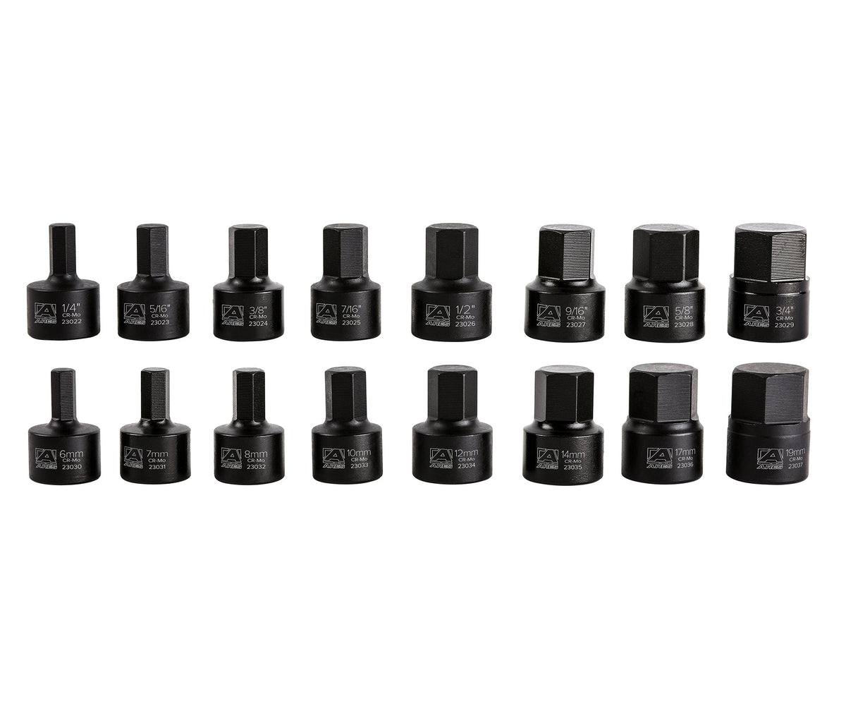 ARES 23021 - 16-Piece Stubby Impact SAE and Metric Hex Bit Socket Set