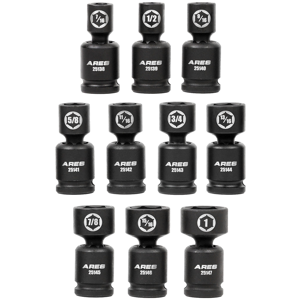 ARES 25137 - 10-Piece SAE Pinless Universal Swivel Impact Socket Set