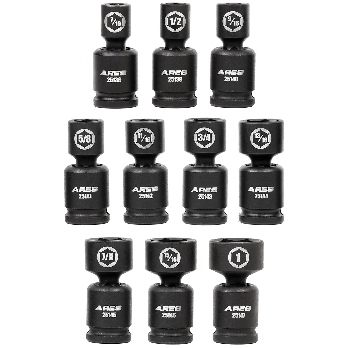 ARES 25137 - 10-Piece SAE Pinless Universal Swivel Impact Socket Set