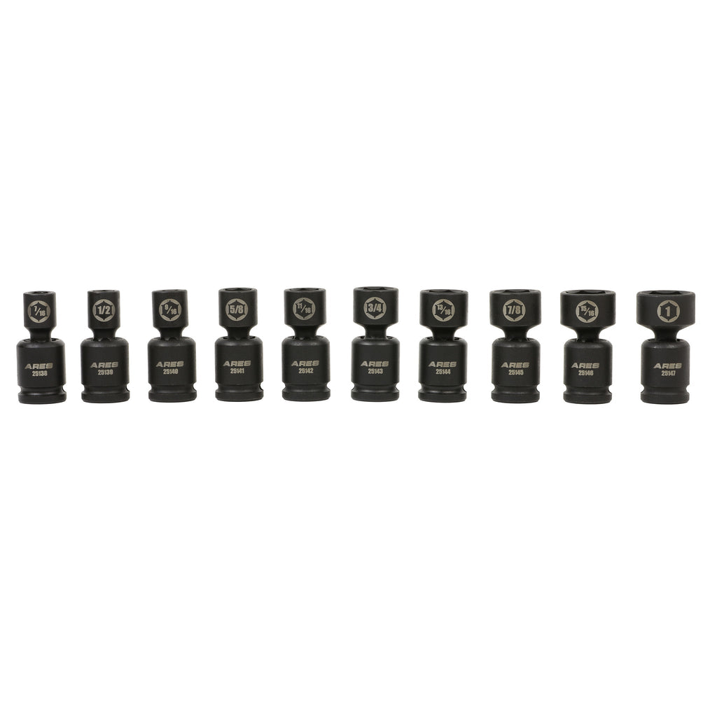 ARES 25137 - 10-Piece SAE Pinless Universal Swivel Impact Socket Set