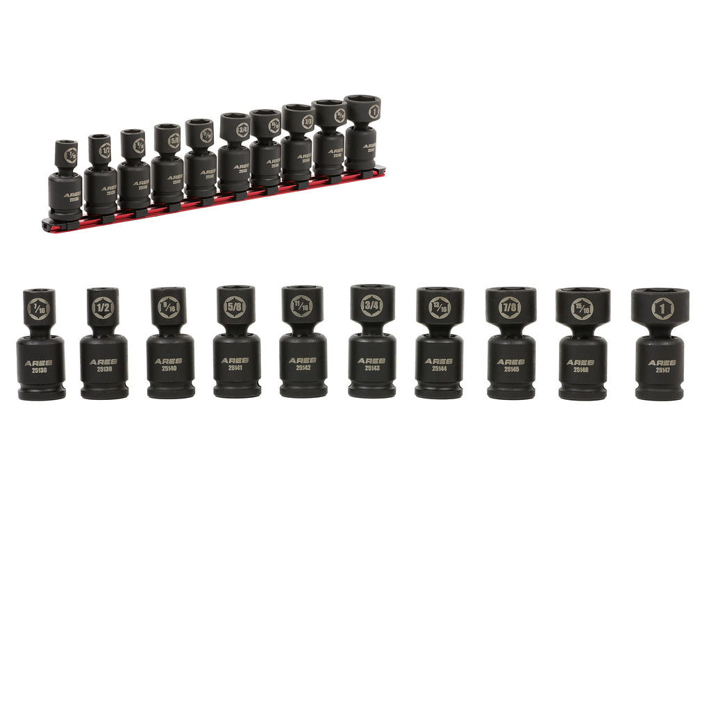 ARES 25137 - 10-Piece SAE Pinless Universal Swivel Impact Socket Set