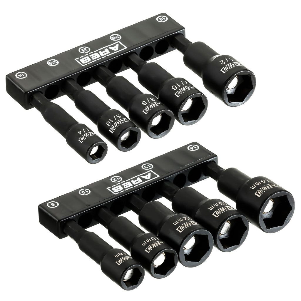 ARES 27102 - 10-Piece SAE and Metric Impact Magnetic Nut Driver Set