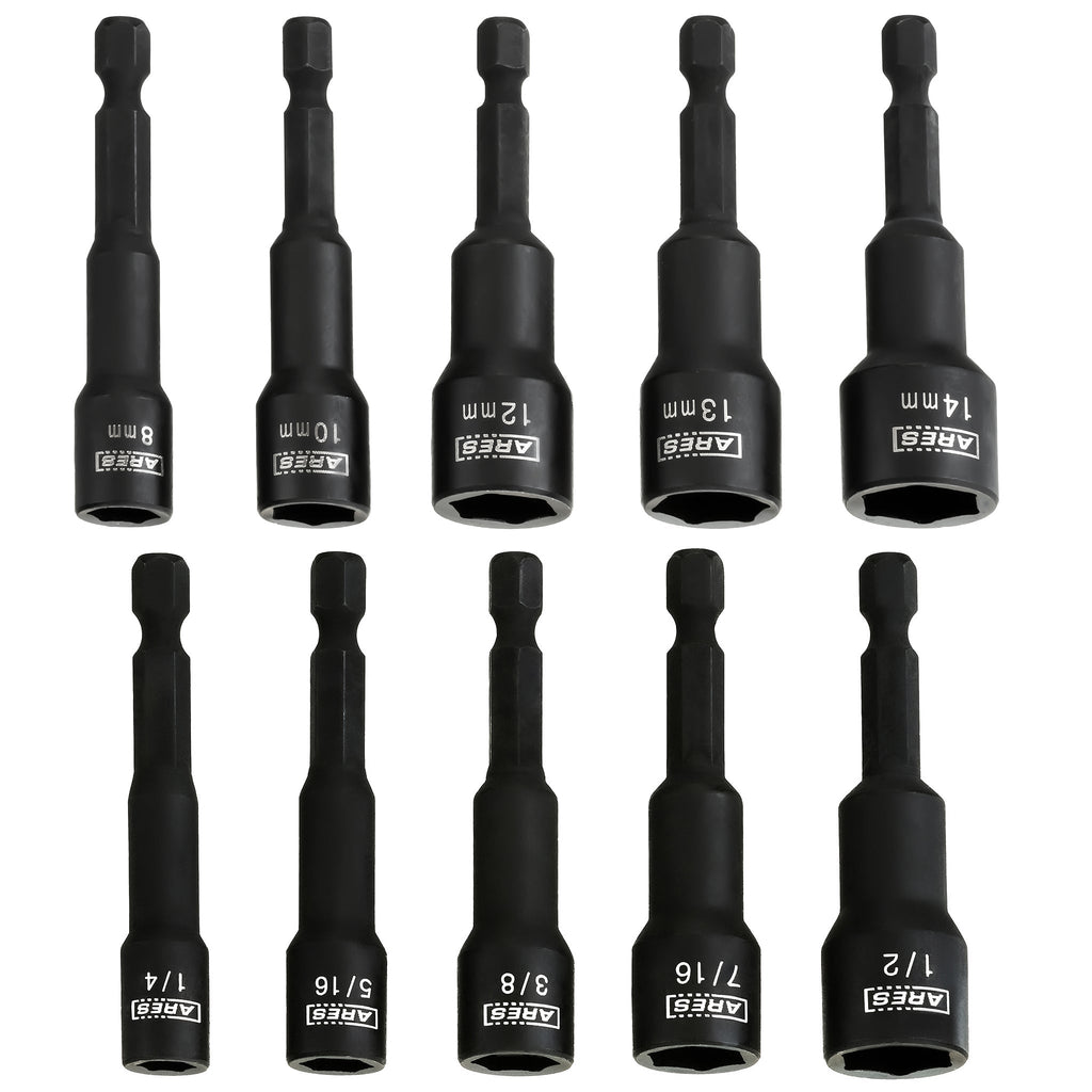 ARES 27102 - 10-Piece SAE and Metric Impact Magnetic Nut Driver Set