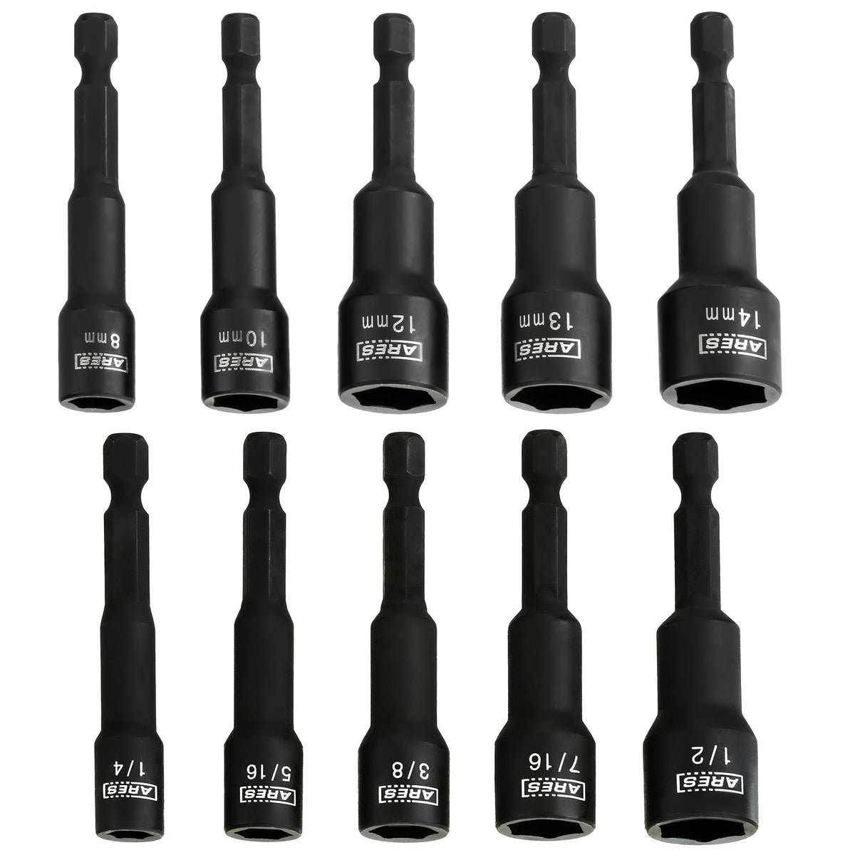 ARES 27102 - 10-Piece SAE and Metric Impact Magnetic Nut Driver Set