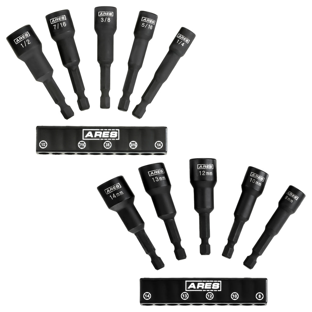 ARES 27102 - 10-Piece SAE and Metric Impact Magnetic Nut Driver Set