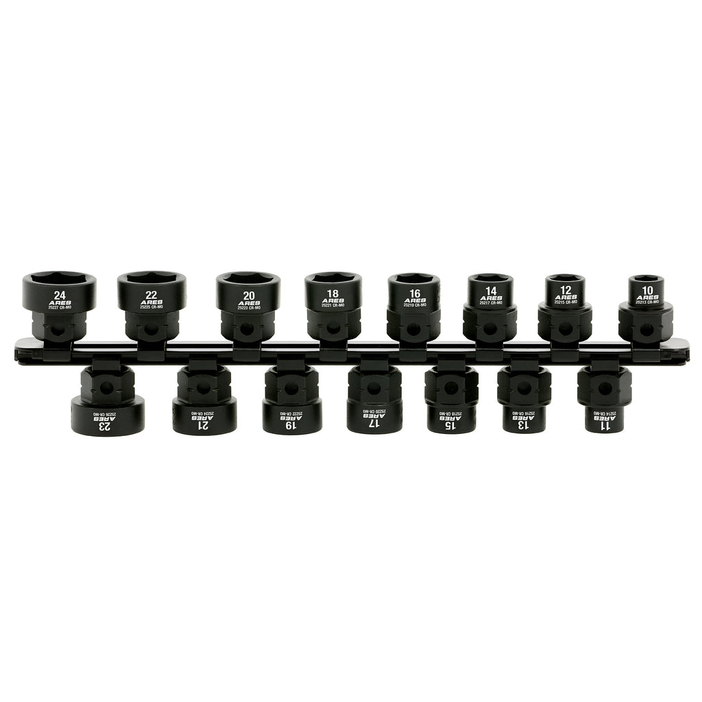 ARES 29020 - 15-Piece 1/2-Inch Drive Metric Low Profile Nano Impact Socket Set