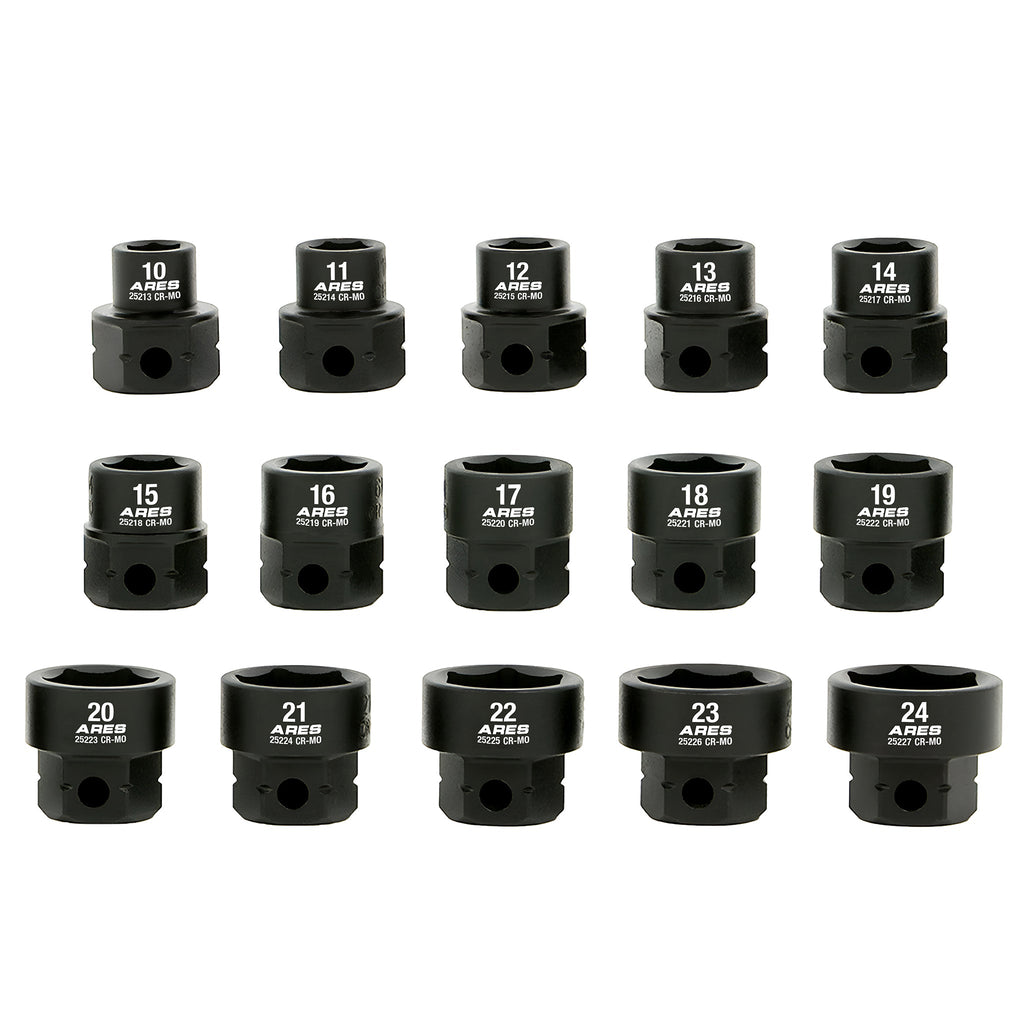 ARES 29020 - 15-Piece 1/2-Inch Drive Metric Low Profile Nano Impact Socket Set