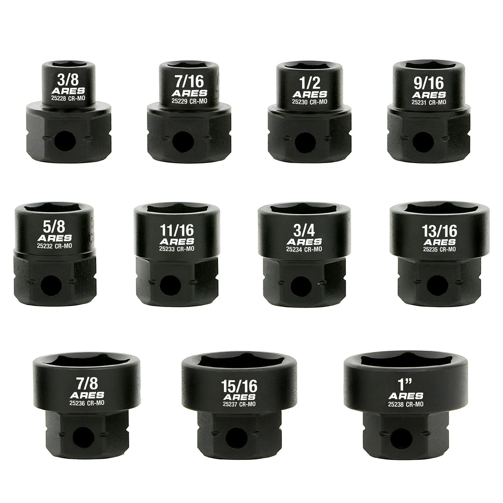 ARES 29021 - 11-Piece 1/2-Inch Drive SAE Low Profile Nano Impact Socket Set