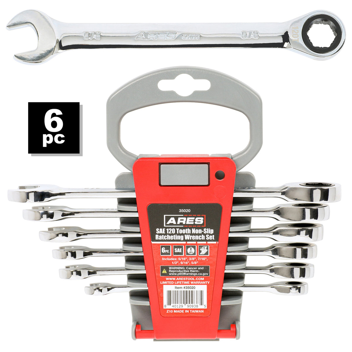 ARES 35020 - 6-Piece 120-Tooth SAE Non-Slip Ratcheting Wrench Set
