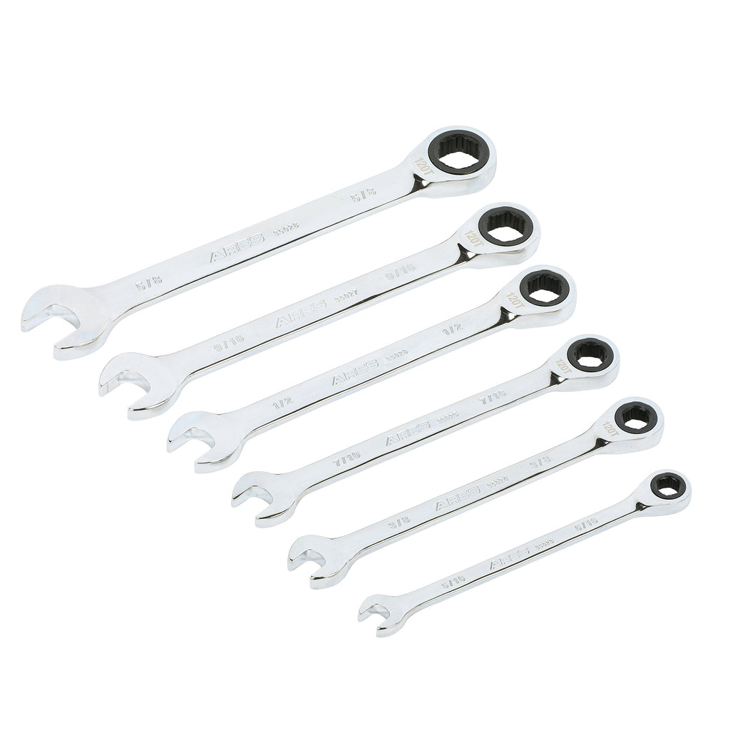 ARES 35020 - 6-Piece 120-Tooth SAE Non-Slip Ratcheting Wrench Set
