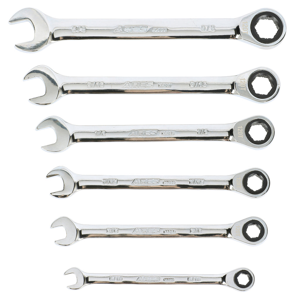 ARES 35020 - 6-Piece 120-Tooth SAE Non-Slip Ratcheting Wrench Set