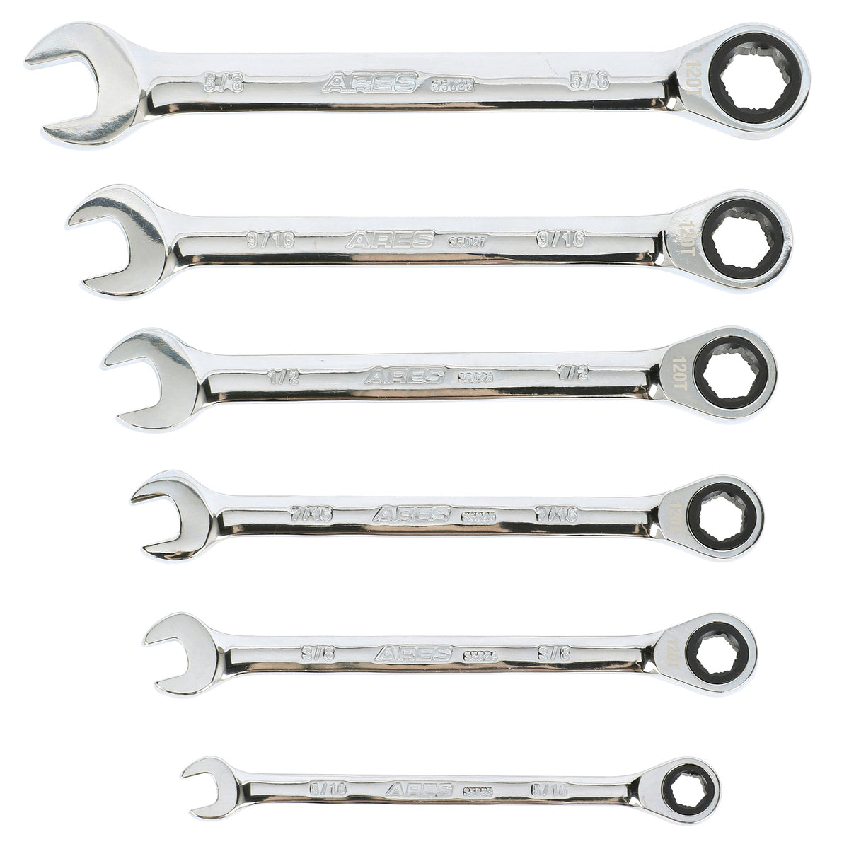 ARES 35020 - 6-Piece 120-Tooth SAE Non-Slip Ratcheting Wrench Set