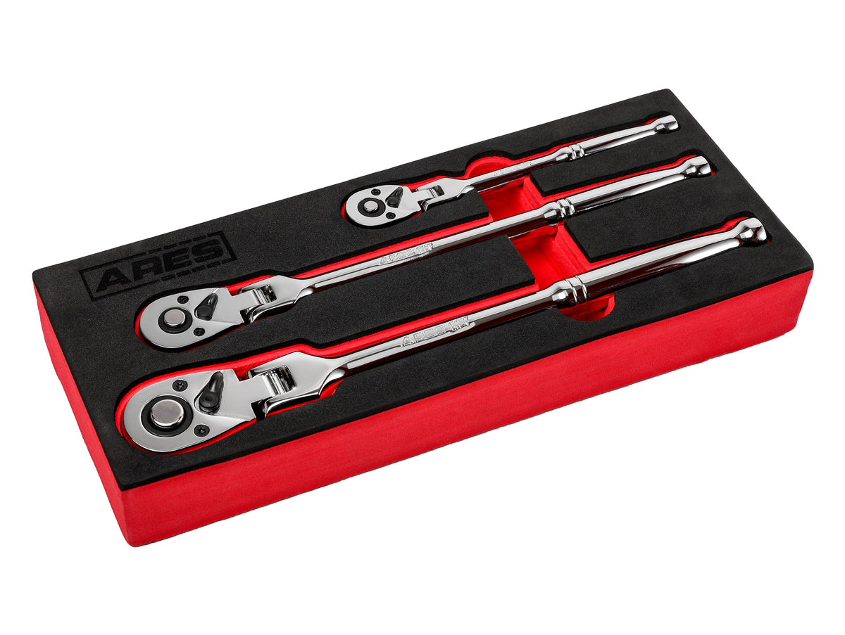 ARES 42028 - 3-Piece 72-Tooth Flex Head Ratchet Set