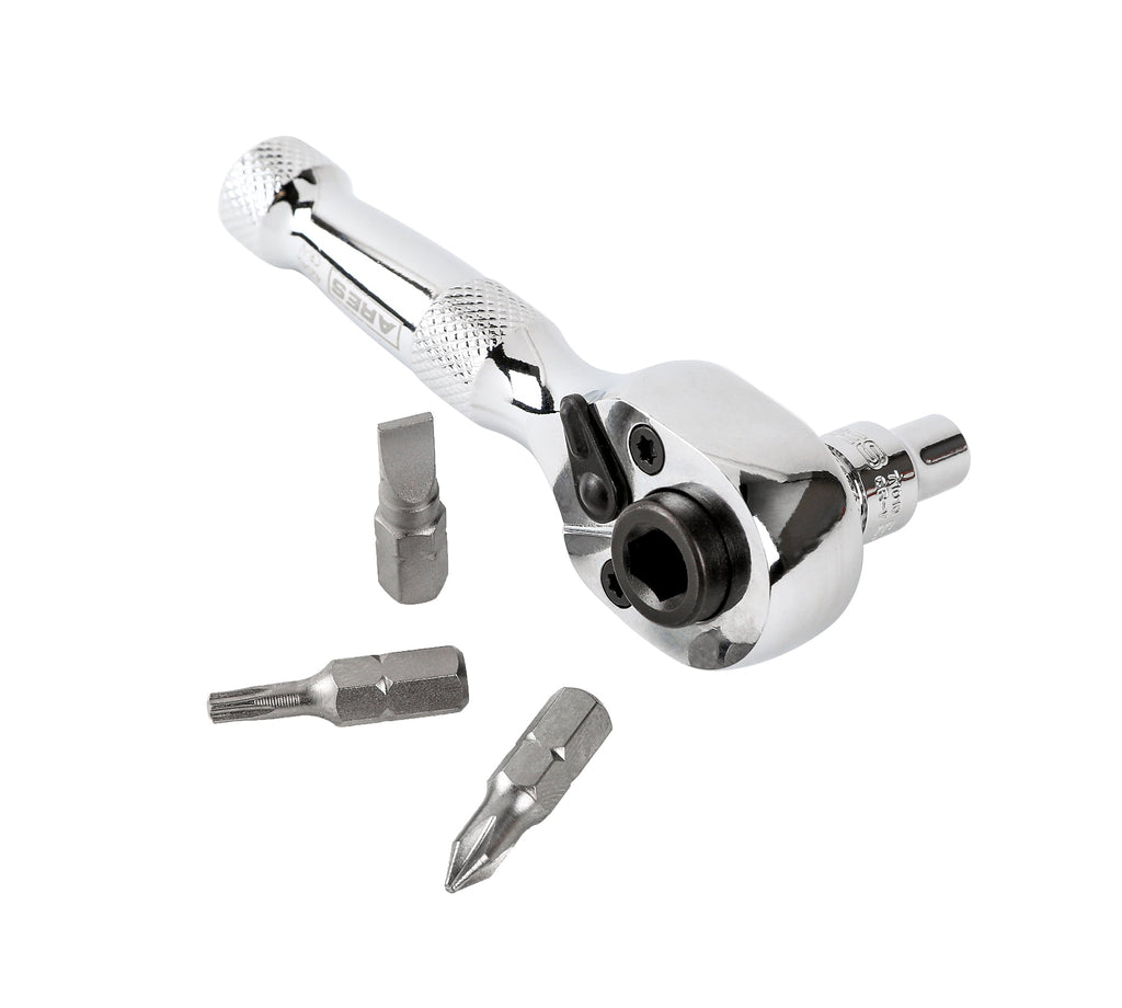 ARES 42041 - 1/4-Inch Drive 72-Tooth Stubby Ratchet and Bit Driver