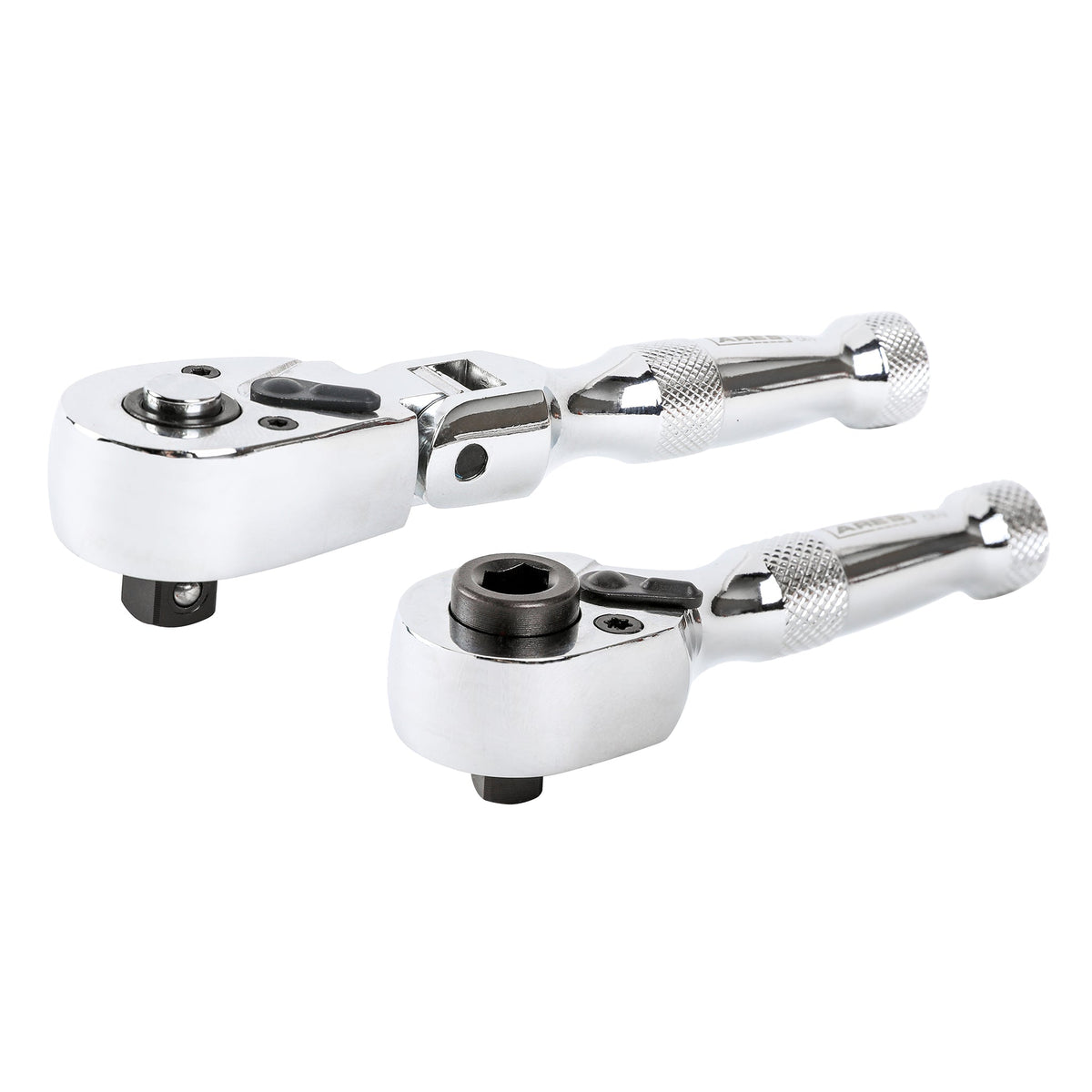 ARES 42042 - 2-Piece 3/8-inch Drive Flex Head Stubby Ratchet and 1/4-Inch Drive Stubby Ratchet and Bit Driver Set