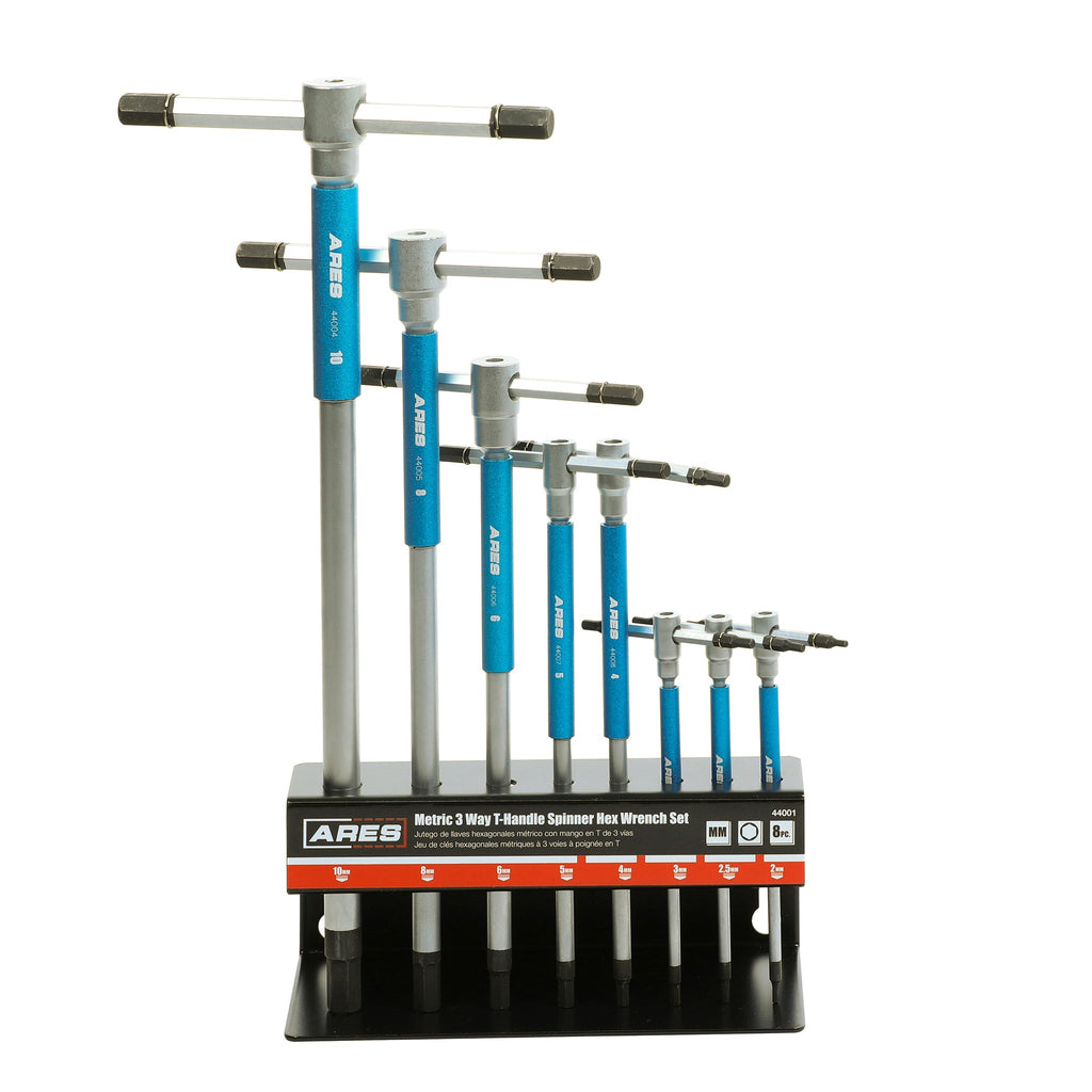 ARES 44001 - 8-Piece Metric 3-Way T-Handle Spinner Hex Allen Key Wrench Set