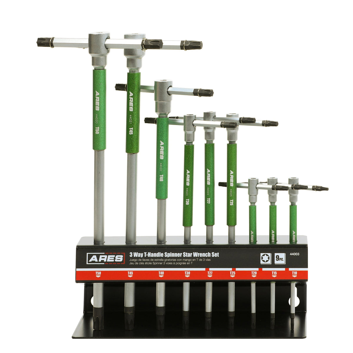 ARES 44003 - 9-Piece Torx 3-Way T-Handle Spinner Star Key Wrench Set