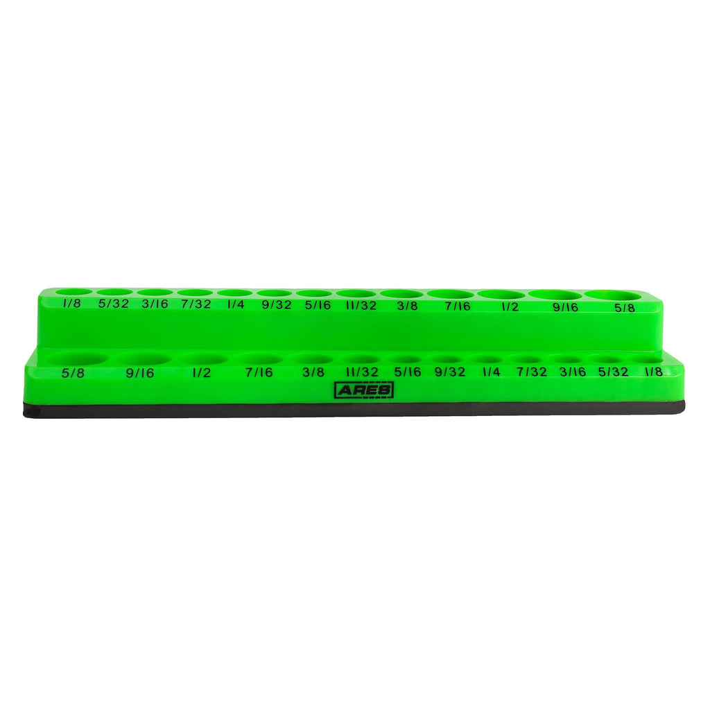 ARES 60005 - 26-Piece 1/4-Inch Green SAE Magnetic Socket Organizer