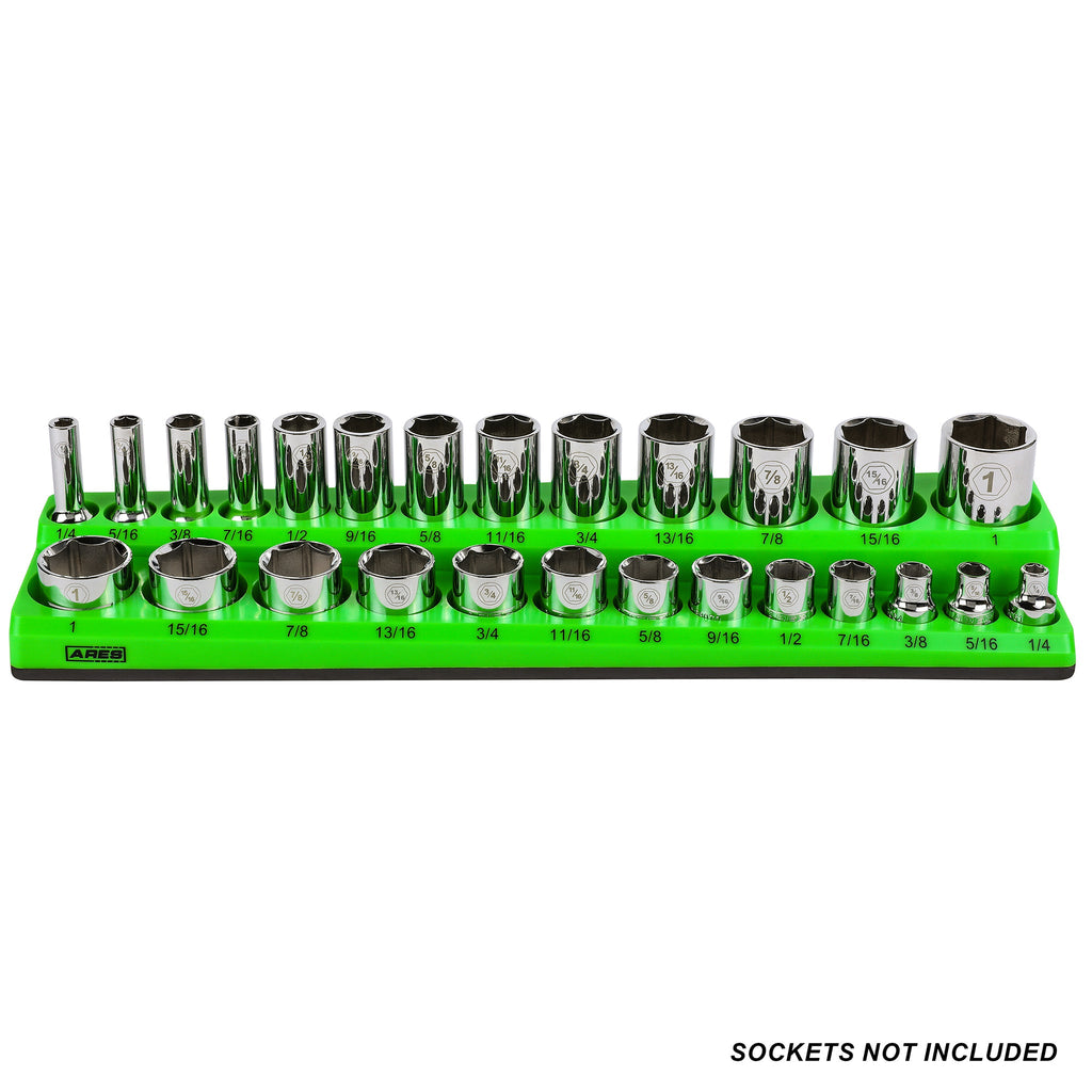 ARES 60007 - 26-Piece 3/8" Green SAE Magnetic Socket Organizer