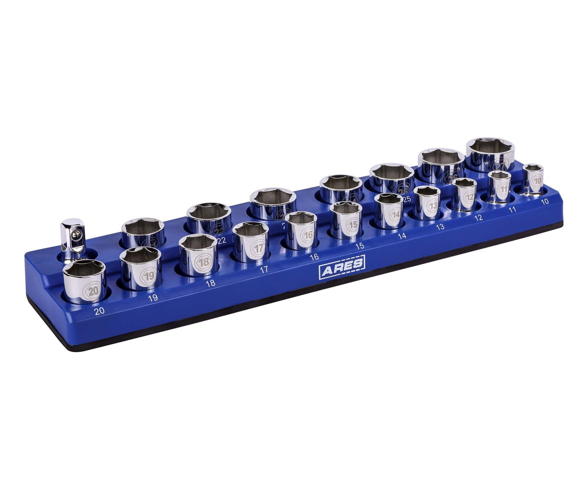 ARES 60010 - 19-Piece 1/2-Inch Blue Metric Magnetic Socket Organizer