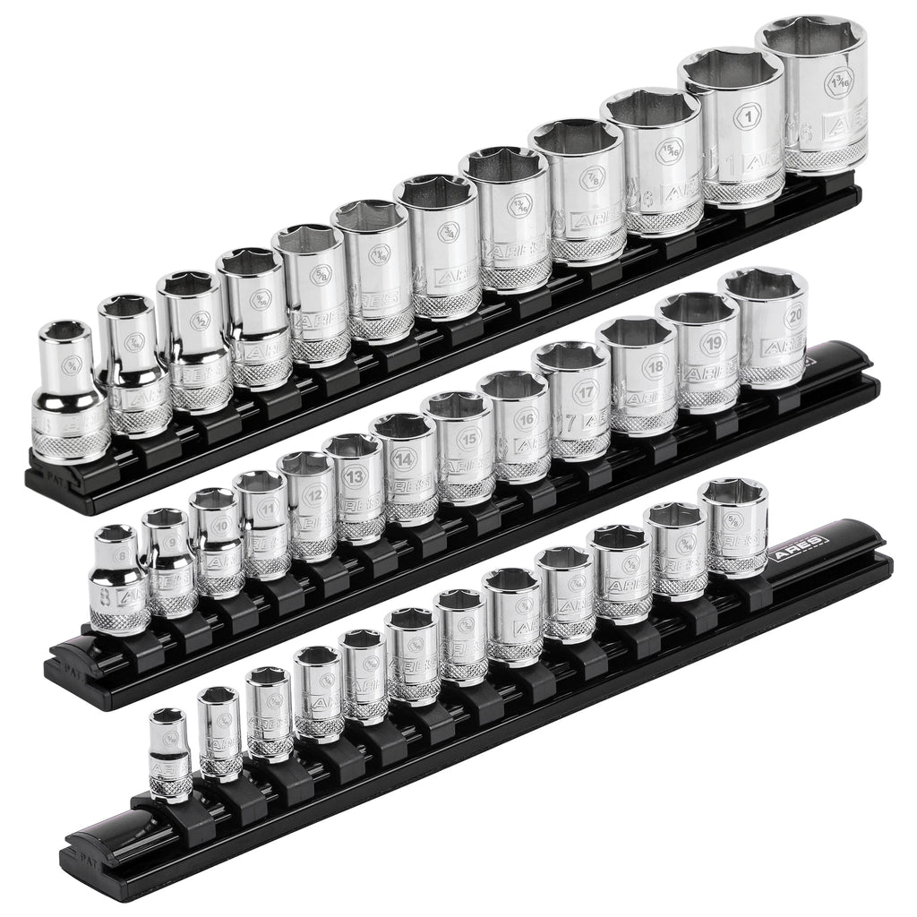 ARES 60053 - 3-Piece Black Magnetic Socket Organizer Set