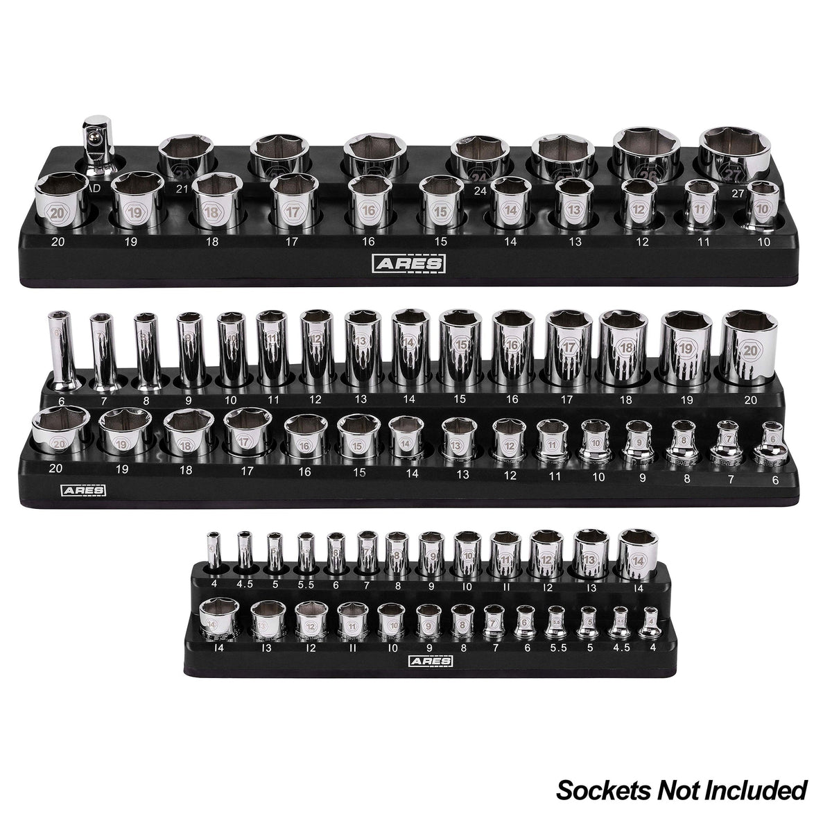 ARES 60057 - 6-Piece Black and Red Metric and SAE Magnetic Socket Organizer Set
