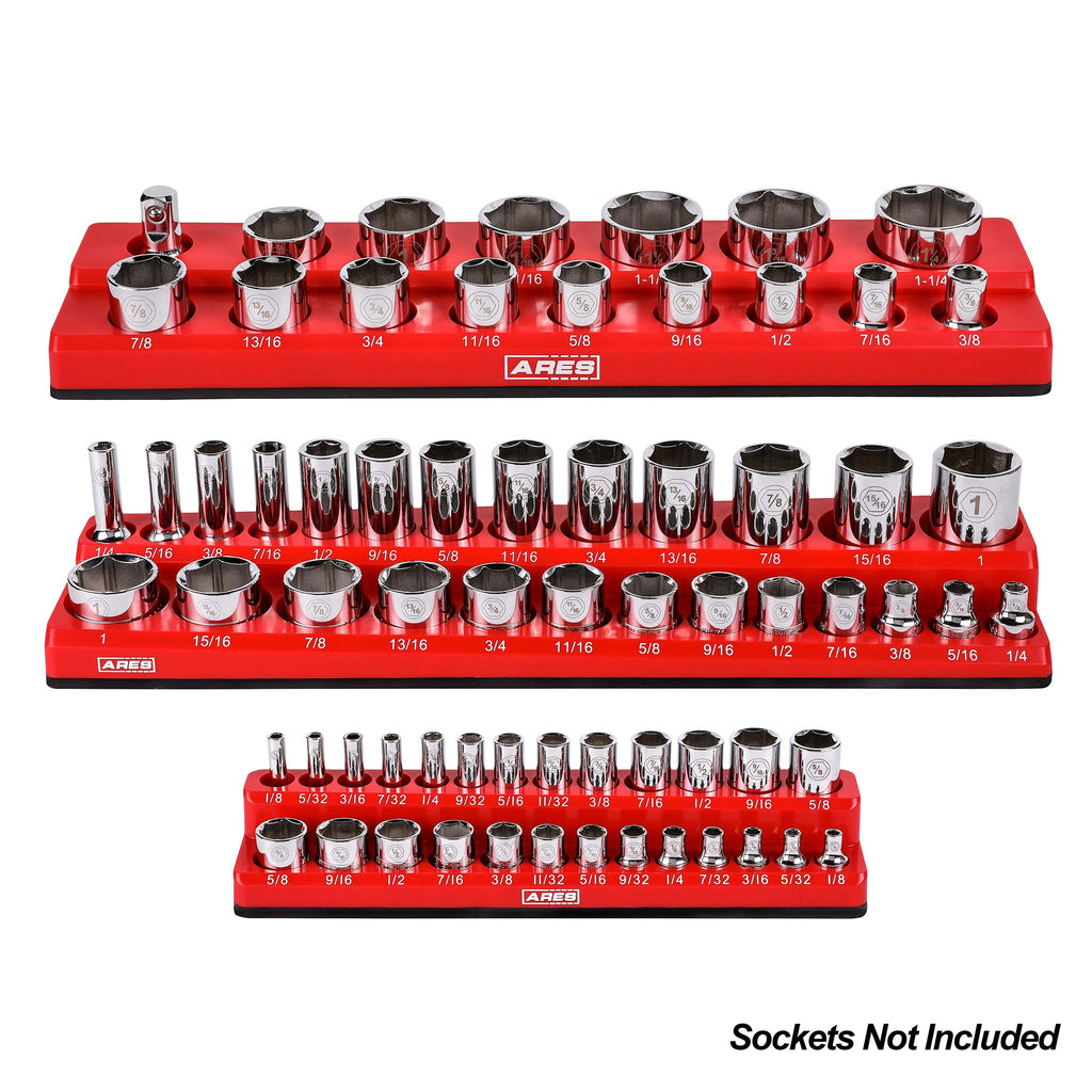 ARES 60057 - 6-Piece Black and Red Metric and SAE Magnetic Socket Organizer Set