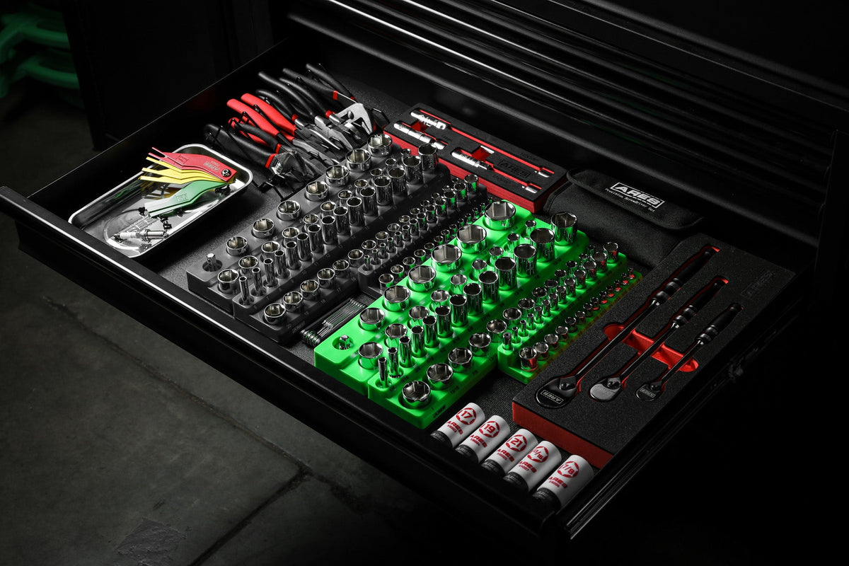 ARES Magnetic Socket Organizer Set – 143-Piece Capacity for Metric & SAE Toolboxes | Debris-Proof Holders