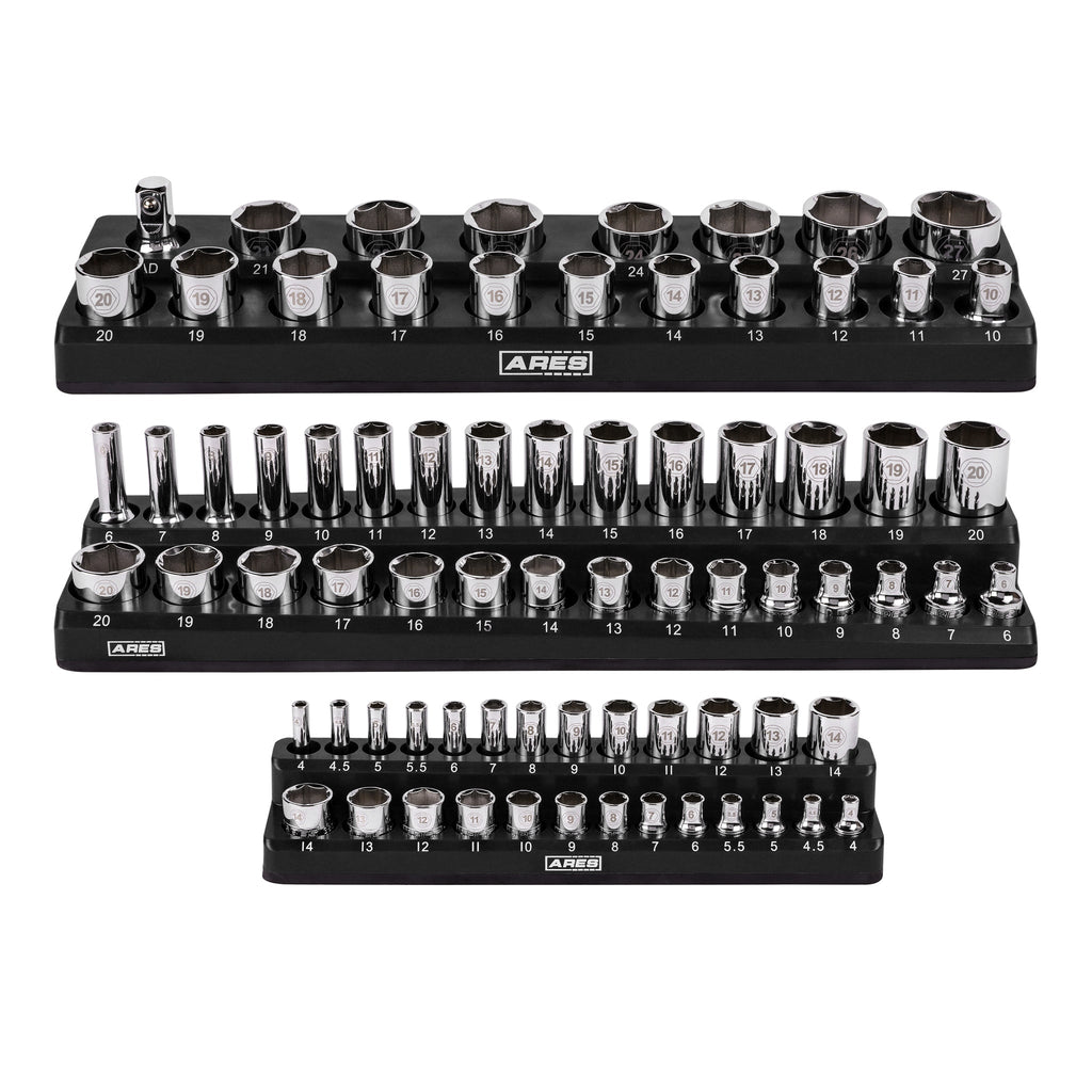 ARES Magnetic Socket Organizer Set – 143-Piece Capacity for Metric & SAE Toolboxes | Debris-Proof Holders