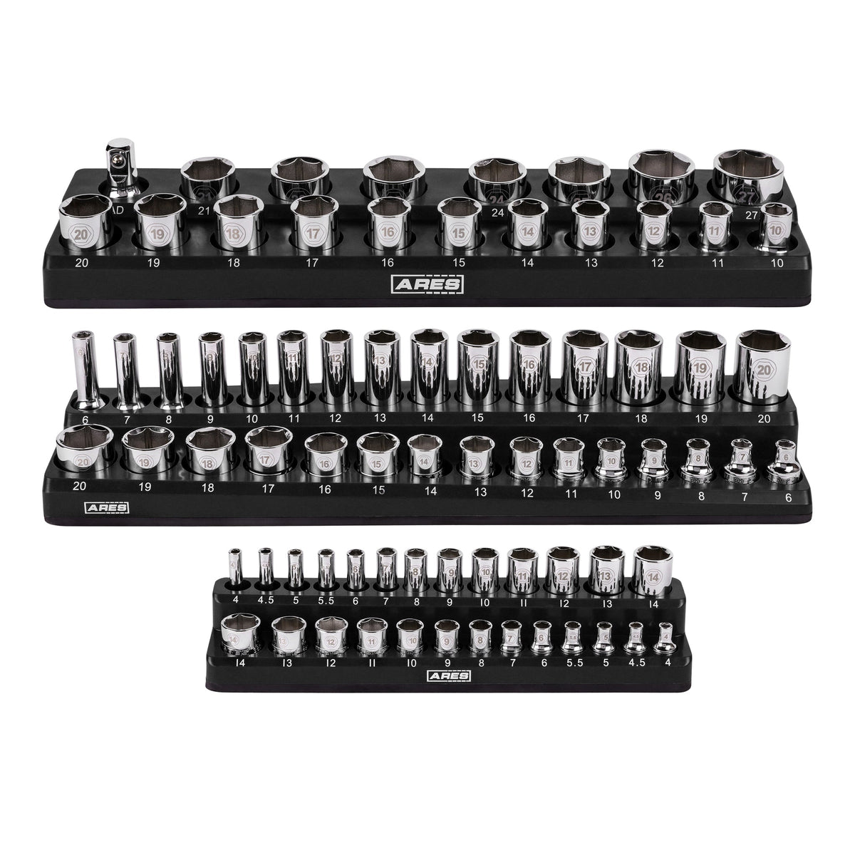 ARES Magnetic Socket Organizer Set – 143-Piece Capacity for Metric & SAE Toolboxes | Debris-Proof Holders