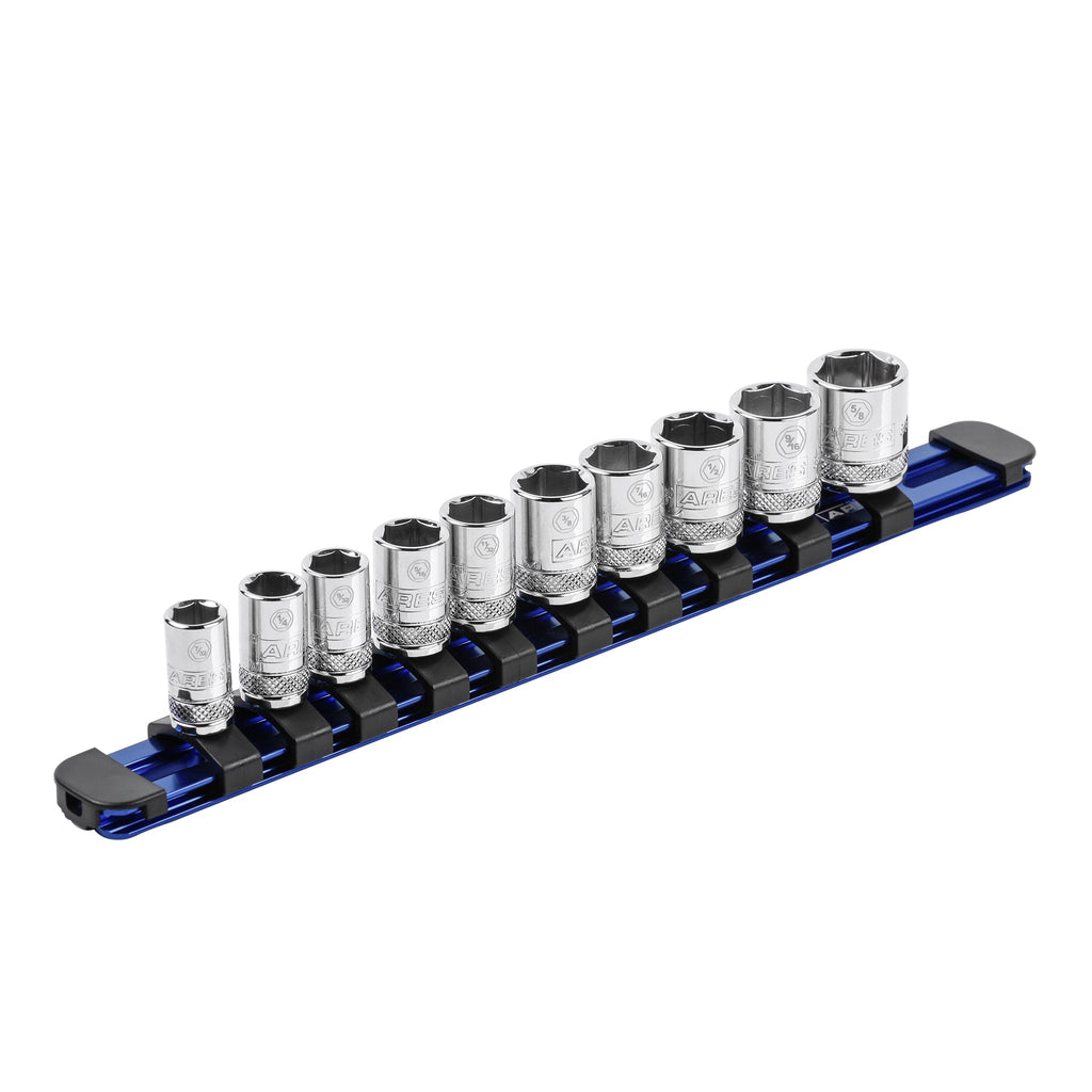 ARES 60098 - 1/4-Inch Drive Blue 9.84-Inch Socket Rail with Locking End Caps
